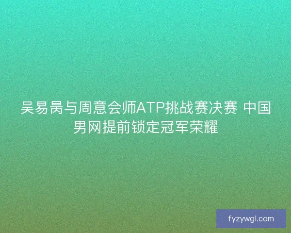 吴易昺与周意会师ATP挑战赛决赛 中国男网提前锁定冠军荣耀