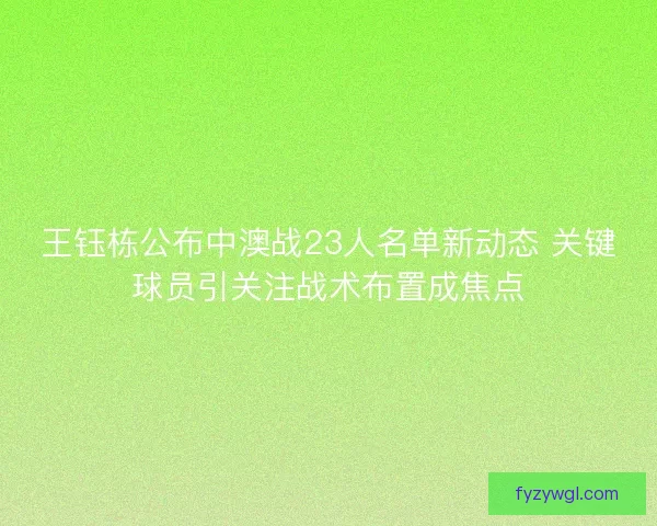 王钰栋公布中澳战23人名单新动态 关键球员引关注战术布置成焦点