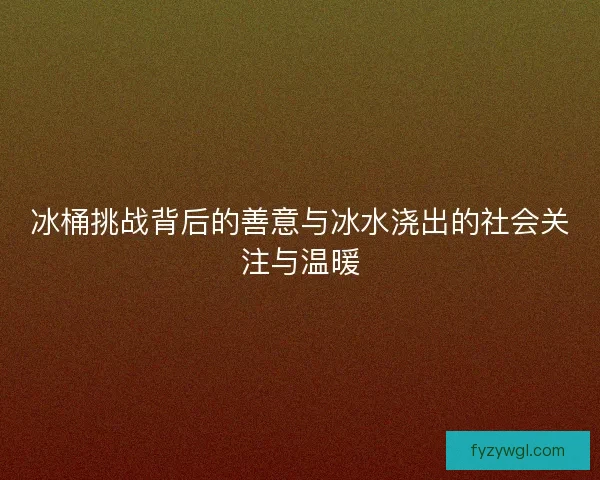 冰桶挑战背后的善意与冰水浇出的社会关注与温暖