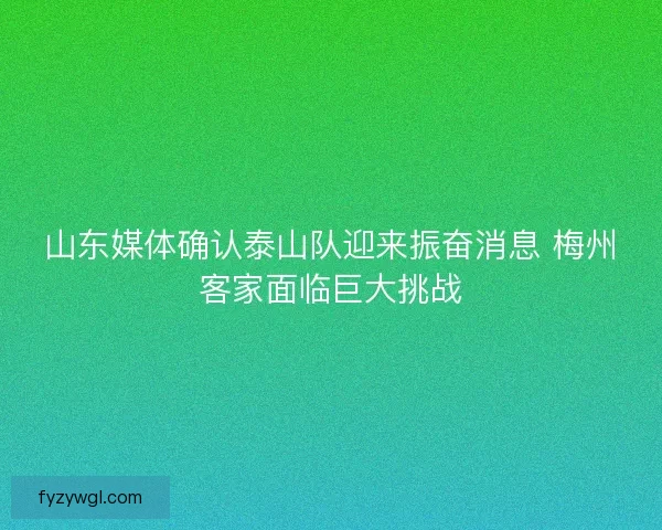 山东媒体确认泰山队迎来振奋消息 梅州客家面临巨大挑战