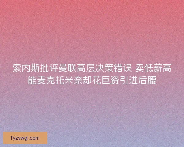 索内斯批评曼联高层决策错误 卖低薪高能麦克托米奈却花巨资引进后腰 索内斯批评曼联高层决策错误 卖低薪高能麦克托米奈却花巨资引进后腰